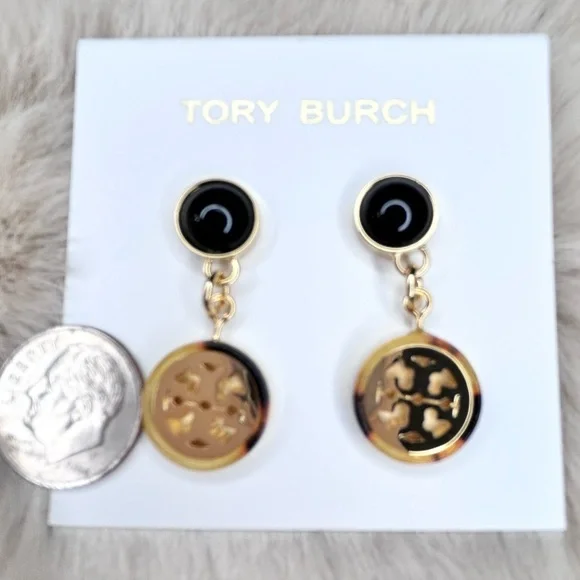 Tory Burch Black and Gold Tortoise Earrings NWT - Picture 8 of 10